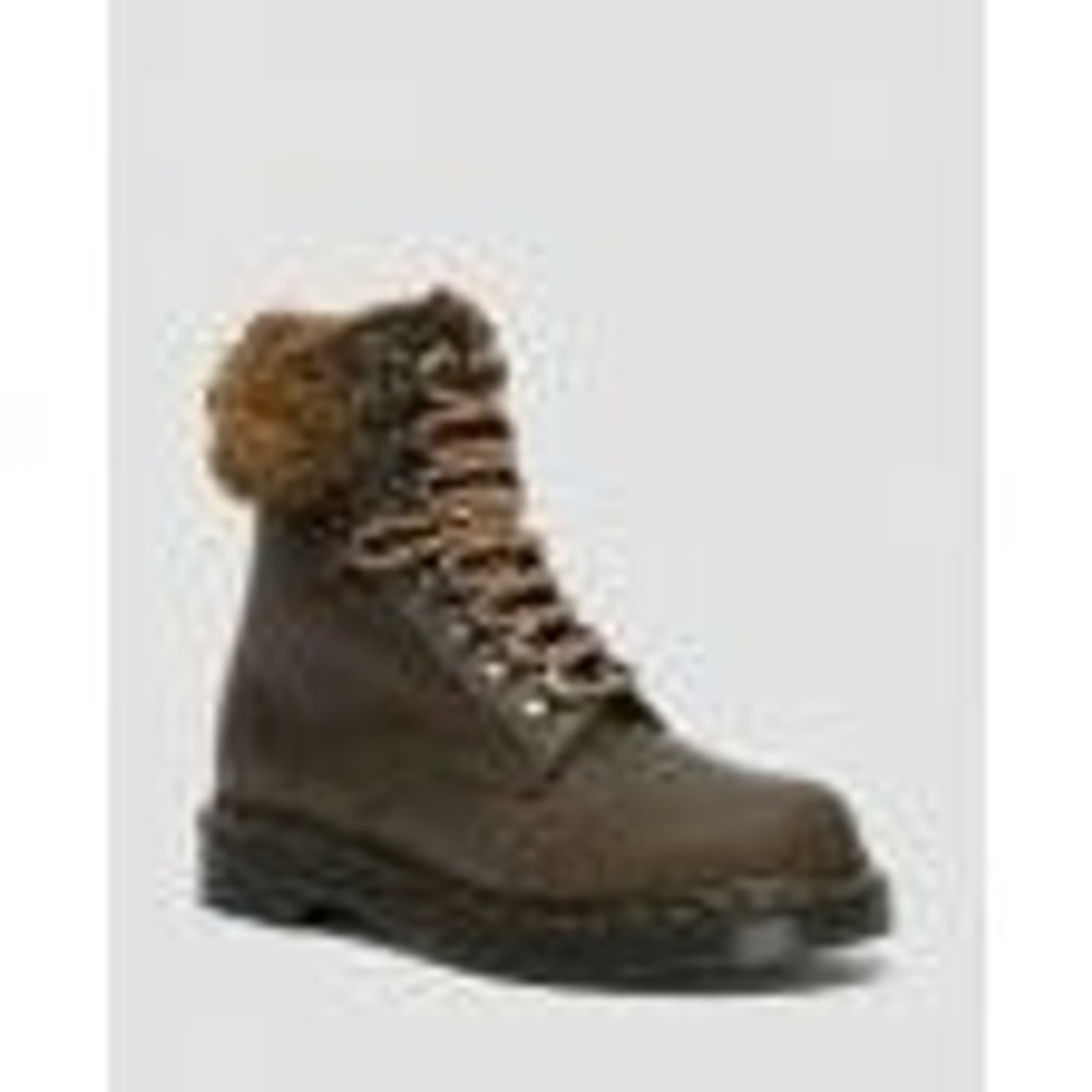 Dr. Martens Serena Boot Womens 5 Brown Leather Faux Fur Excellent Hiking Combat
